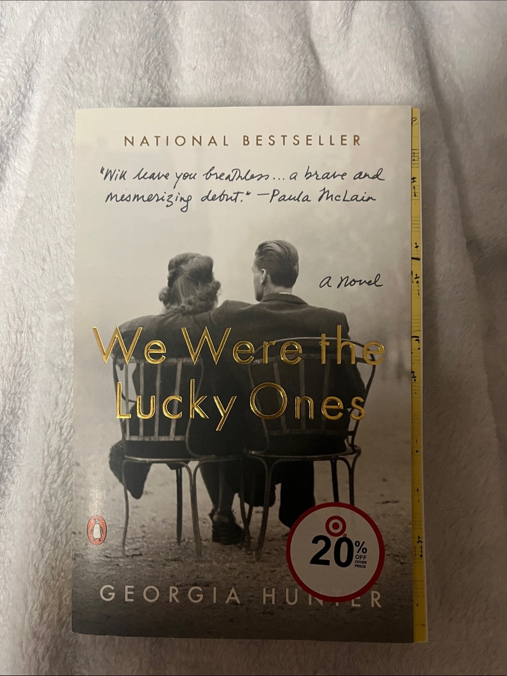 Original Penguin Book Cover We Were the Lucky Ones - Cream, Black, Gold
